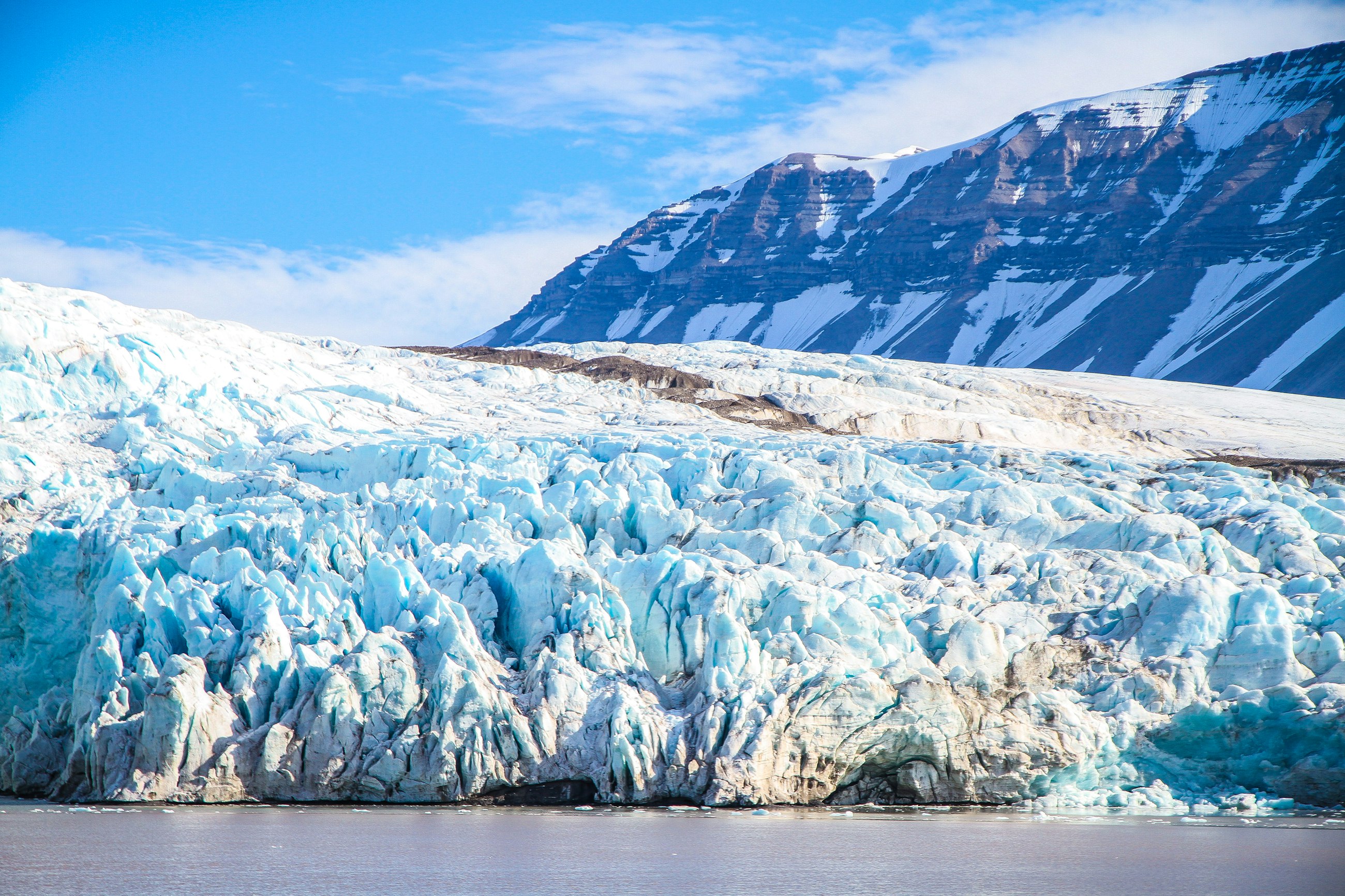 A glacier front meeting the sea in Svalbard